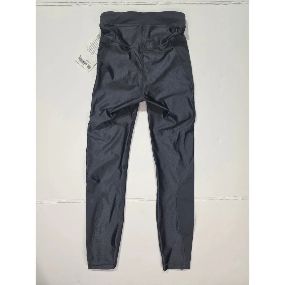 Lululemon Satin Shine Panelled Tight 25 Wordmark Coal Black LW5HKUS Size 2